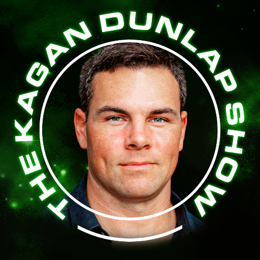 Man's face with 'The Kagan Dunlap Show' logo around him on a green background